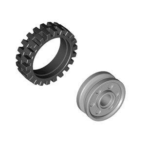 레고 부품 자동차 타이어 휠 결합 상품 Black Tire 23mm D. x 7mm Offset Tread - Band Around Center of Tread / Light Bluish Gray Wheel 18mm D. x 8mm with Fake Bolts and Shallow Spokes 4541455 6044729