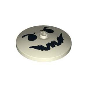 레고 부품 프린팅 접시 모양 야광 Glow In Dark White Dish 4 x 4 Inverted (Radar) with Black Ghost Face Pattern 6009474